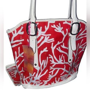 NWT 2 Pieces Coral & White Tote